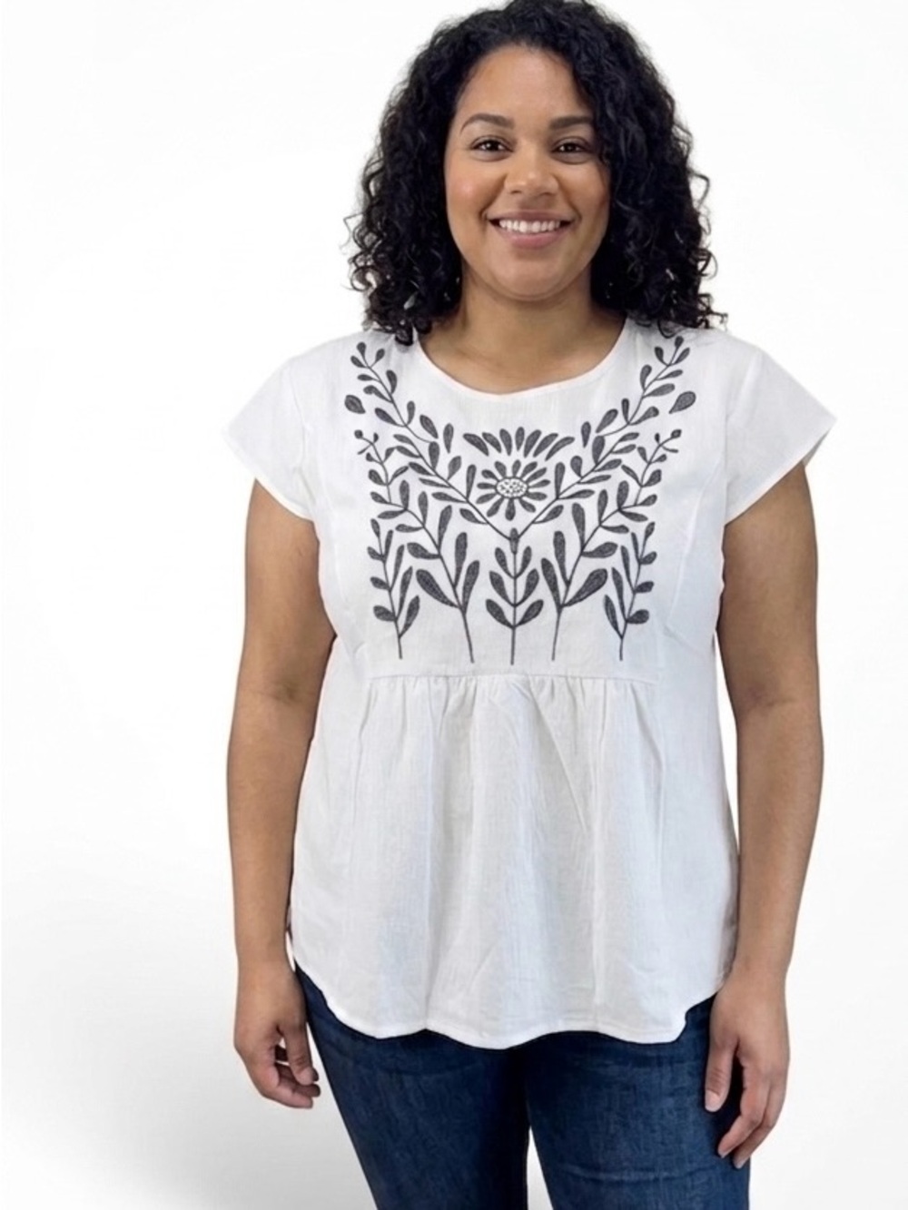 Shein Blouse Embroidered White Cap Sleeves Size 3x